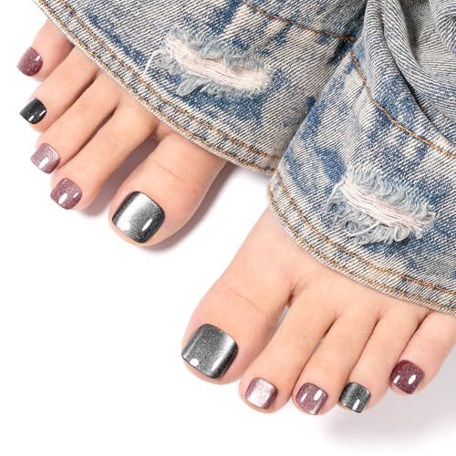 AILLSA Cat Eye Press On Toenails 120 Pcs Short Square Fake Toe Nails