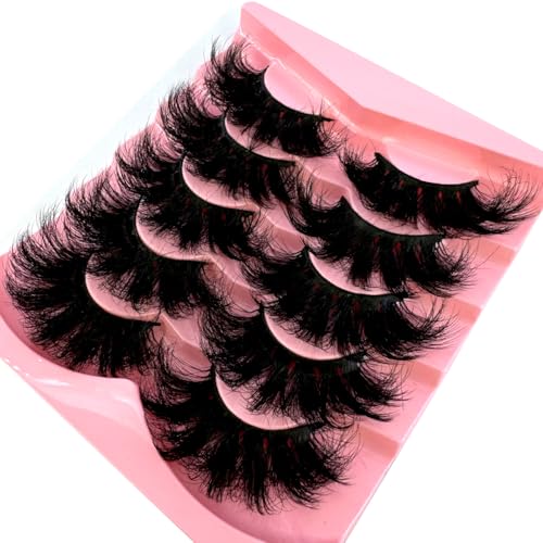 CuvDhe 5 Pairs 25mm Faux Mink False Eyelashes Fluffy Dramatic Volume