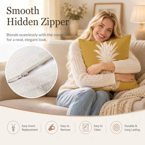 Minimalist Pineapple Throw Pillow Cover, 16x16 Inch Linen Decorative Case