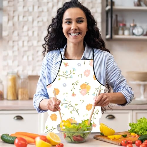 Lucleag Hello Spring Floral Kitchen Apron for Men and Women