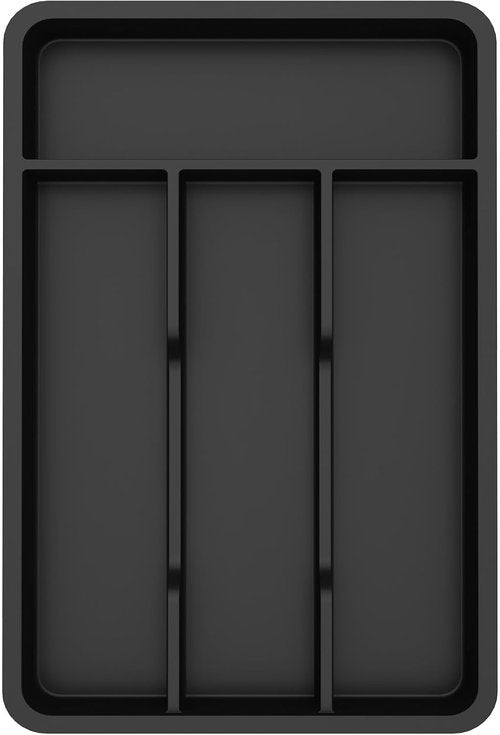 Lifewit Silverware Drawer Organizer Tray, Plastic Cutlery Storage for Kitchen, Flatware and Utensil Holder Divider for Spoons Forks Knives Tableware, 7.8 x 12.4", 4 Slots, Black
