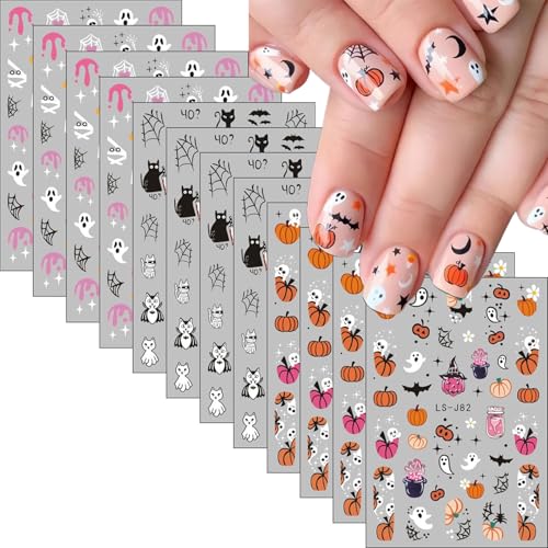 Mdscve Halloween 3D Self-Adhesive Nail Art Decals Pumpkin Ghost Sheets