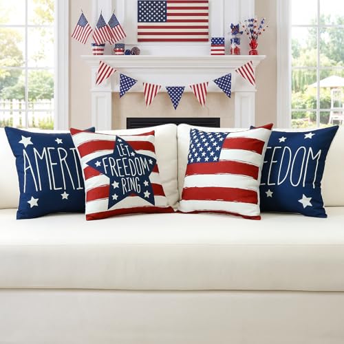 OTOSTAR Patriotic 18x18 Pillow Covers, America Freedom Set of 4