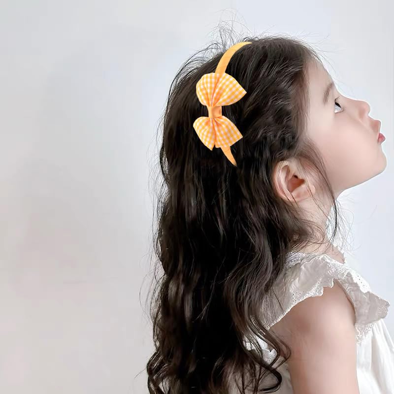 Sudaporn Yellow Plaid Bow Headband & Hair Ties Set for Girls