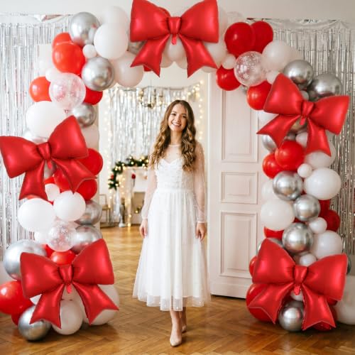 38 Inch Red Bow Balloons - 5 Pack Giant Party Decorations for Birthday & Weddings