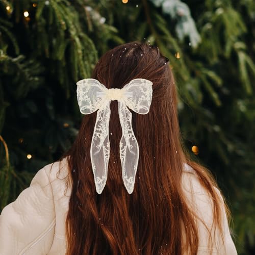 WLLHYF Large Lace Hair Bow Clip - Elegant Tulle Hair Ribbon Barrette