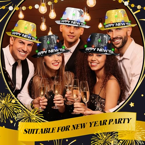 Black Gold Flashing Party Hats Set - Happy New Year, Christmas, Birthday, 3 Pack
