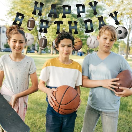 Sports Happy Birthday Banner for Kids - Basketball, Football & More