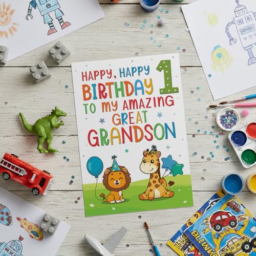 Great-Grandson's 1st Birthday Card - Premium A5 Jungle Theme