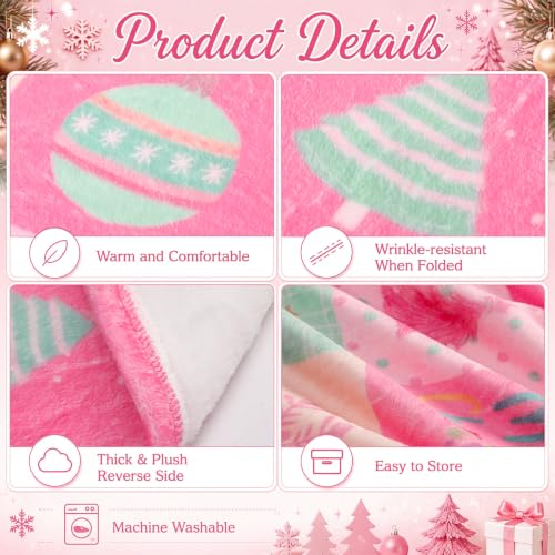 Pink Christmas Throw Blanket - Soft Flannel Holiday Decor for Couch & Bed