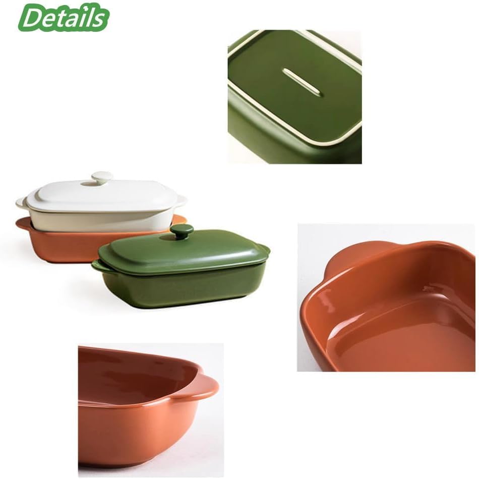 Regine Switzerland Ceramic Casserole Dish - 33oz Covered Rectangular Bakeware | Oven & Dishwasher Safe