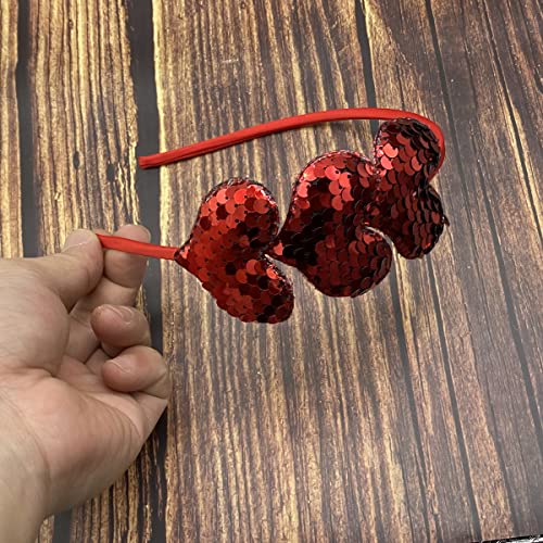 Red Sequin Heart Headband Glitter Love Hair Hoop for Valentine Day