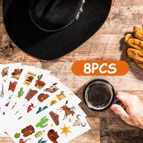 Rodeo Cowboy Temporary Tattoos Waterproof Party Favors 8 Sheets