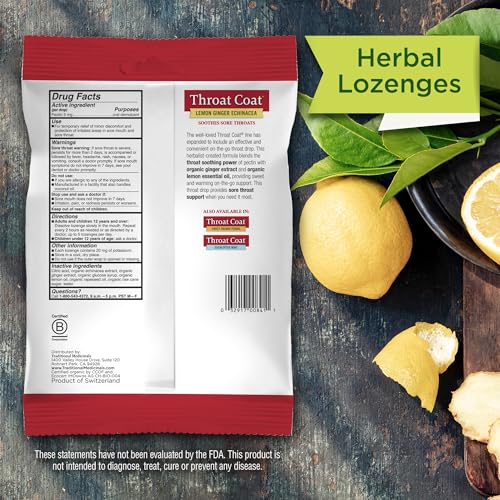 Traditional Medicinals Throat Coat Lozenges, Lemon Ginger, 60 Count Pack