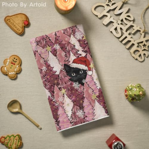 Pink Black Cat Christmas Kitchen Towels Set of 2 - 18x26 Inches