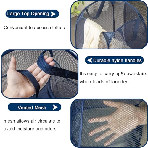 Navy Foldable Mesh Pop Up Laundry Hamper - 2 Pack for Easy Storage