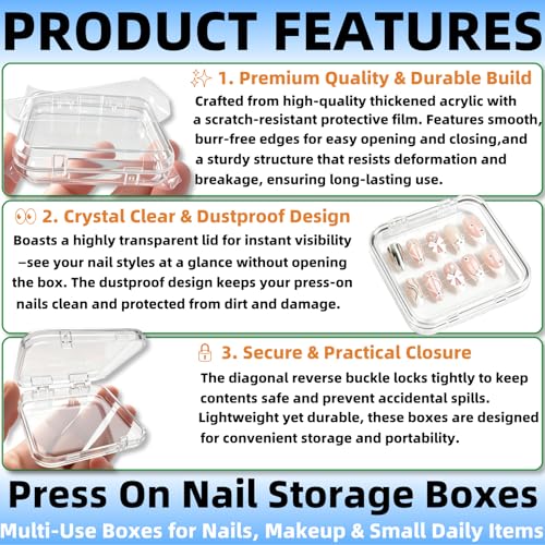 12 Pcs Clear Acrylic Press-On Nail Storage Boxes with Adhesive Tape