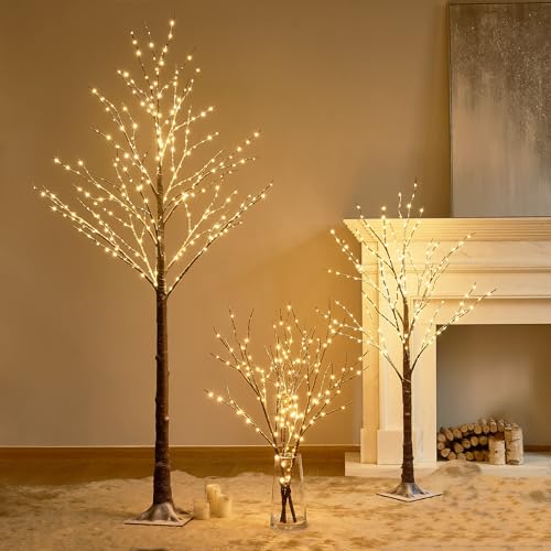 4FT Snow Dusted Twig Tree with 200 LED Fairy Lights for Indoor Outdoor Holiday Decor