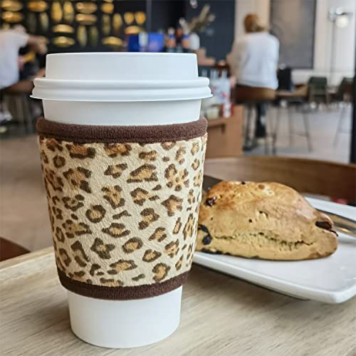 Reusable Velvet Coffee Sleeve with Insulation - 2-Pack, Leopard