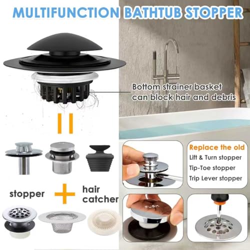 BAOLSLS Pop Up Bathtub Drain Stopper with Hair Catcher - Matte Black