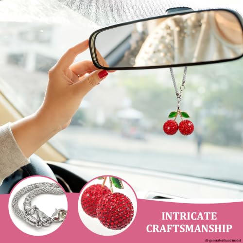 Sparkly Cherry Rear View Mirror Charm - Cute Car Decor for Women
