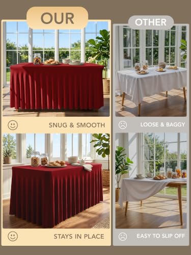 Red Elastic Fitted Table Cloth Skirt for 6FT Rectangle Tables - 6 Pack