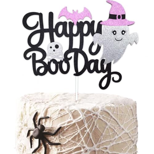 Happy Halloween Cake Topper - Black Glitter Boo Day Decoration