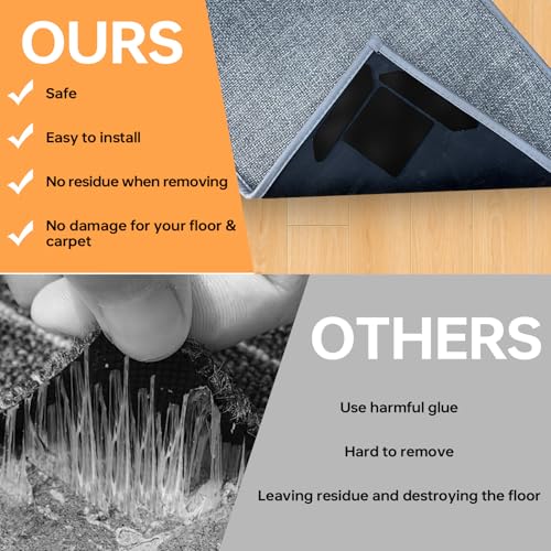 12 Pcs Non-Slip Rug Gripper Tape for Hardwood Floors - Reusable & Washable