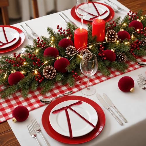 Burgundy Christmas Velvet Ornament Set with Balls Bows & Berries - 51 Pieces