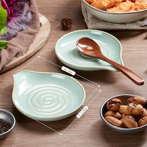 HaWare Ceramic Spoon Rest for Stove Top - 5.1" Sage Green Kitchen Holder