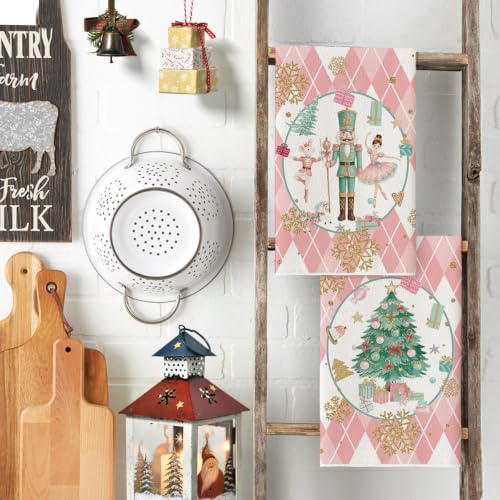 Pink Nutcracker Christmas Kitchen Towels Set of 2 18x26 Inches - Festive Decor