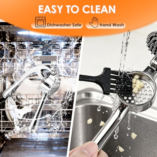 TACGEA Garlic Press Set with Peeler & Brush - Rust Proof, Heavy-Duty