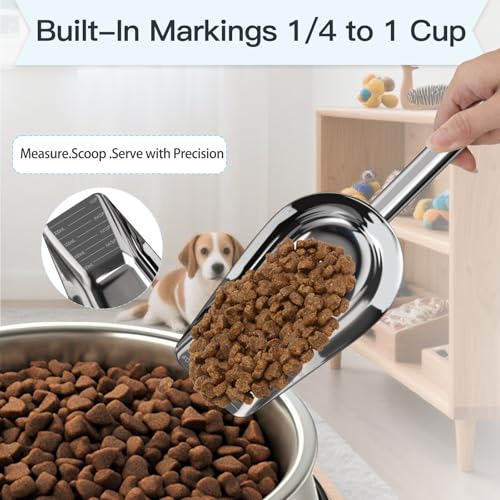 SSyang 1-Cup Pet Food Scoop, Stainless Steel Measuring Scoop for Dogs & Cats