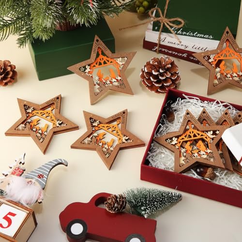 48 Pcs Nativity Star Ornaments - Wooden Christmas Decorations for Religious Celebrations (Variation of THIS listing)