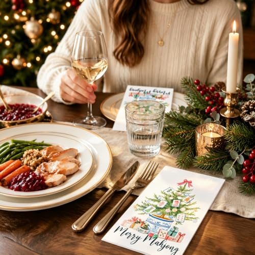FYSUIMU Christmas Guest Napkins 50 Pack - Merry Mahjong Holiday Paper Towels