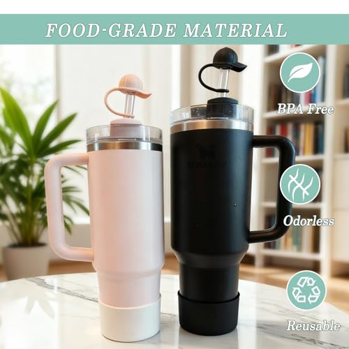 3Pcs Cute Straw Topper for Stanley Cup Straw Cover Cap, 2pcs Silicone Boot for Stanley 30/40oz Tumbler,Plus Cleaning Brush,6Pcs Cup Accessories for Men & Women