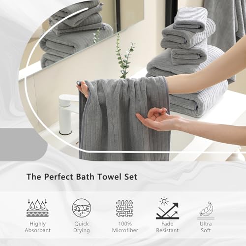 Dark Grey 2 Piece Hand Towel Set - Ultra Soft Microfiber, 16"x31"