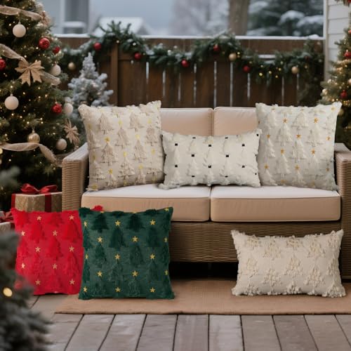 Christmas Pillow Covers Set of 2, 20" x 20" Cream White Soft Plush Faux Fur
