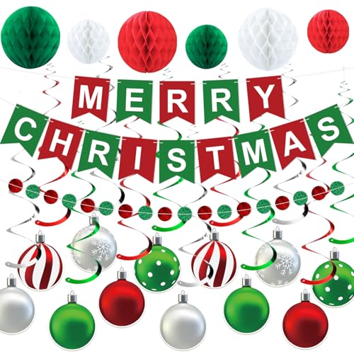Christmas Party Decorations Banner Honeycomb Hanging Swirl - Holiday Festive Kit