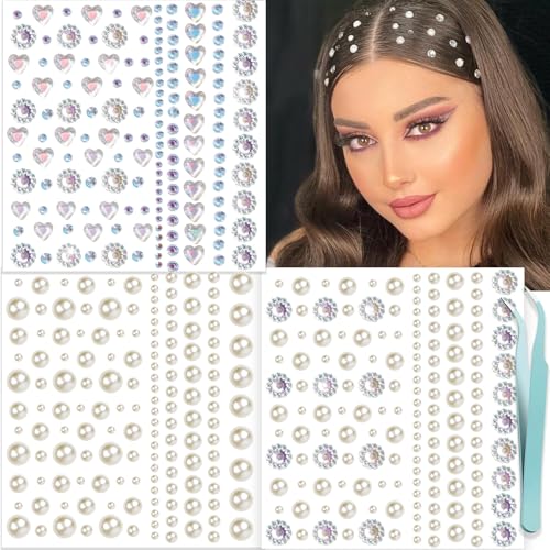 Face Gems and Pearl Stickers Self Adhesive Festival Body Hair Jewels
