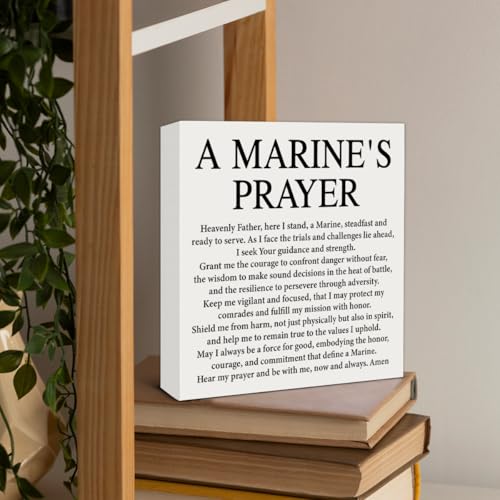 Marine's Prayer Wooden Box Sign - 5x5 Inspirational Military Wall Decor