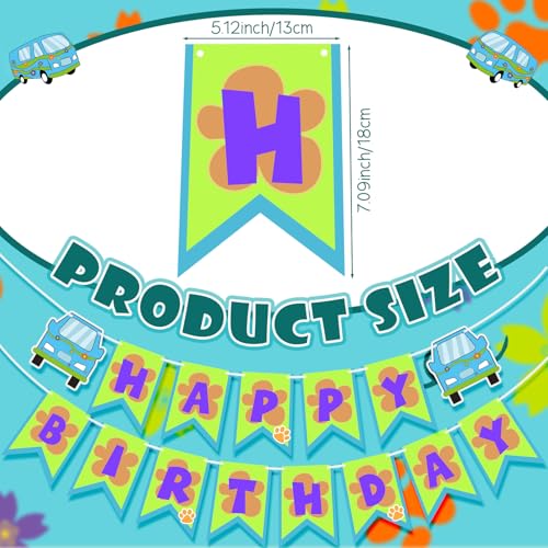 Cartoon Dog Birthday Party Banner, Retro Hippie Car Bunting Decoration