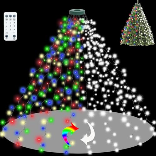 Multicolor/Cold White Christmas Tree Lights with Ring, 400 LEDs, 7.5ft, Remote Control