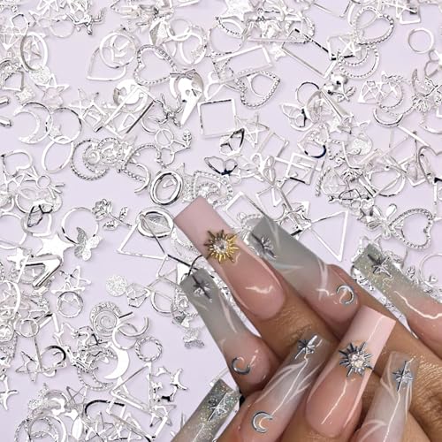 900Pcs Silver Metal Nail Charms Alloy Star Rhinestones 3D Nail Art Gems