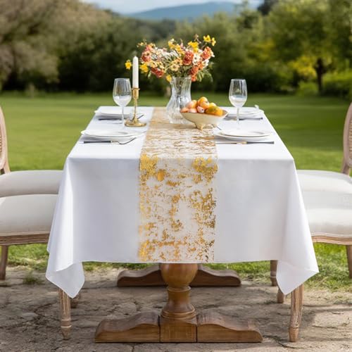 Gold Glitter Table Runner 100FT - Thin Metallic Mesh for Wedding Party Decor