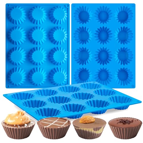 CLUEWR Silicone Peanut Butter Cup Molds - 3 Pack, 12 Cavity Non-Stick