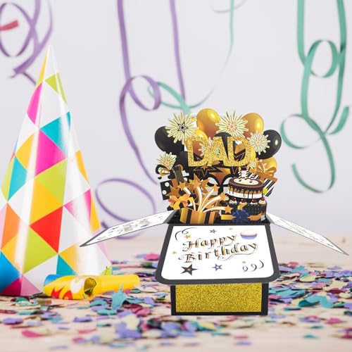 Luxury 3D Pop-Up Birthday Card for Dad | Black and Gold Theme