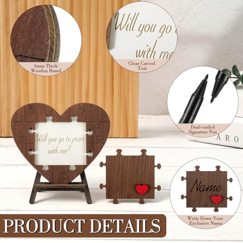 Wooden Heart Puzzle Prom Proposal Sign with Pen - Invite Her