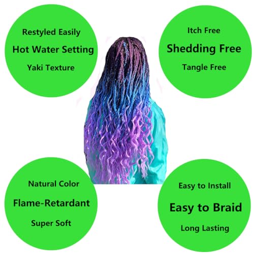 Ombre Purple Braiding Hair Extensions 24 Inch Hot Water Setting