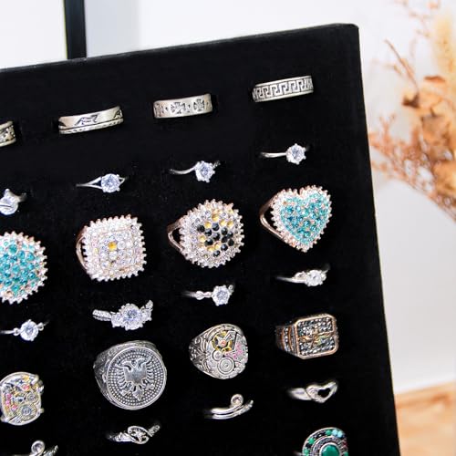 Velvet Ring Display Stand with 50 Slots - L-Shaped Jewelry Organizer